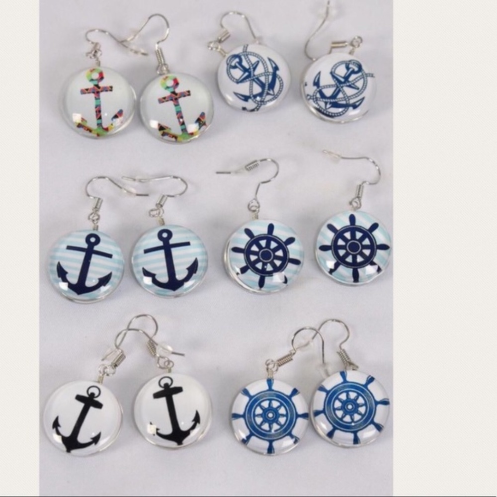 Assorted Anchor Double Sided Glass Dome Earrings